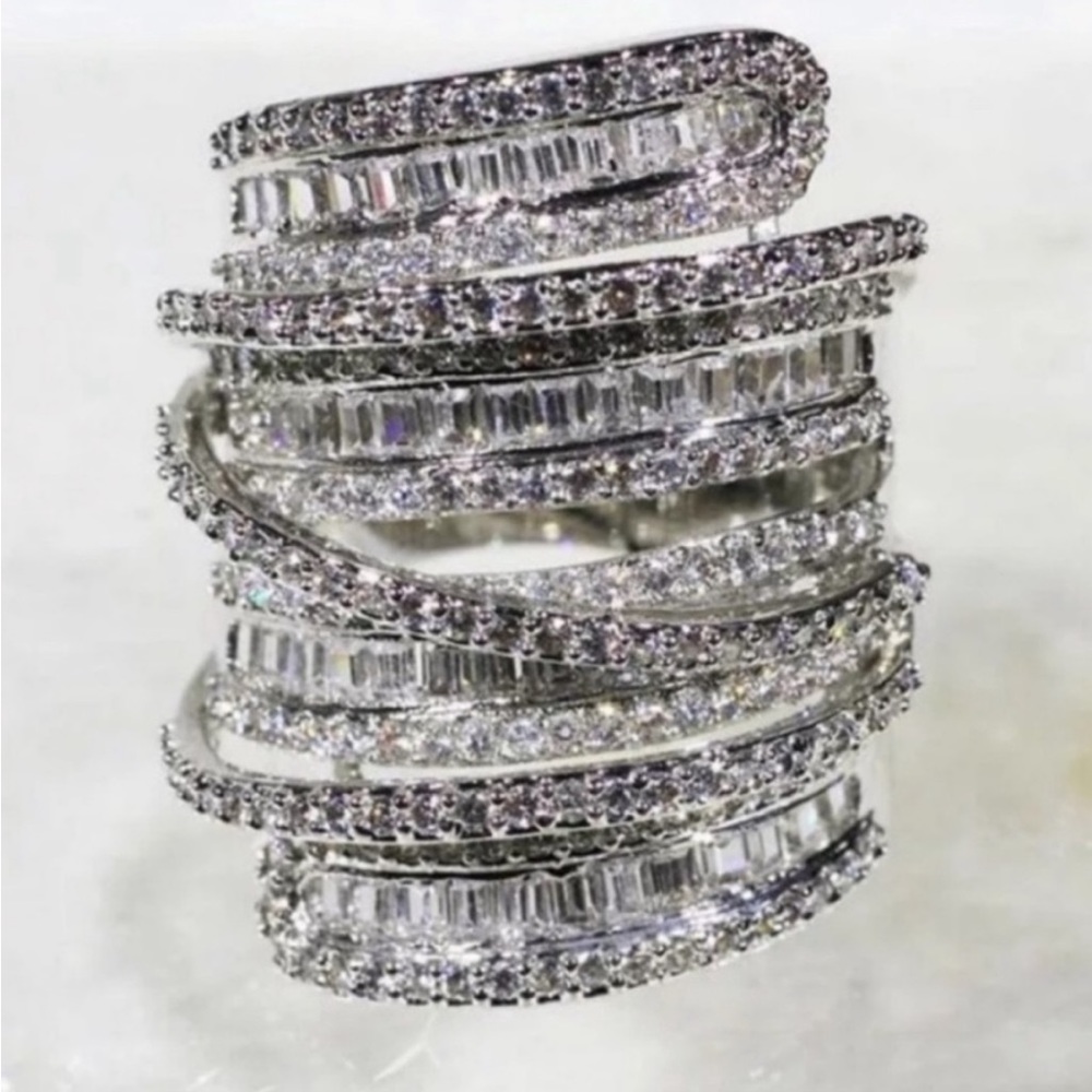 NWT 6.4 Carat Sterling Silver Simulated Diamond Wide Band Wrap Ring - Picture 4 of 13